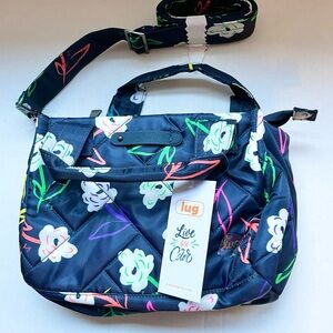 NWT Lug Jitterbug Quilted Convertible Crossbody Mini Tote Bag. Blue with Floral